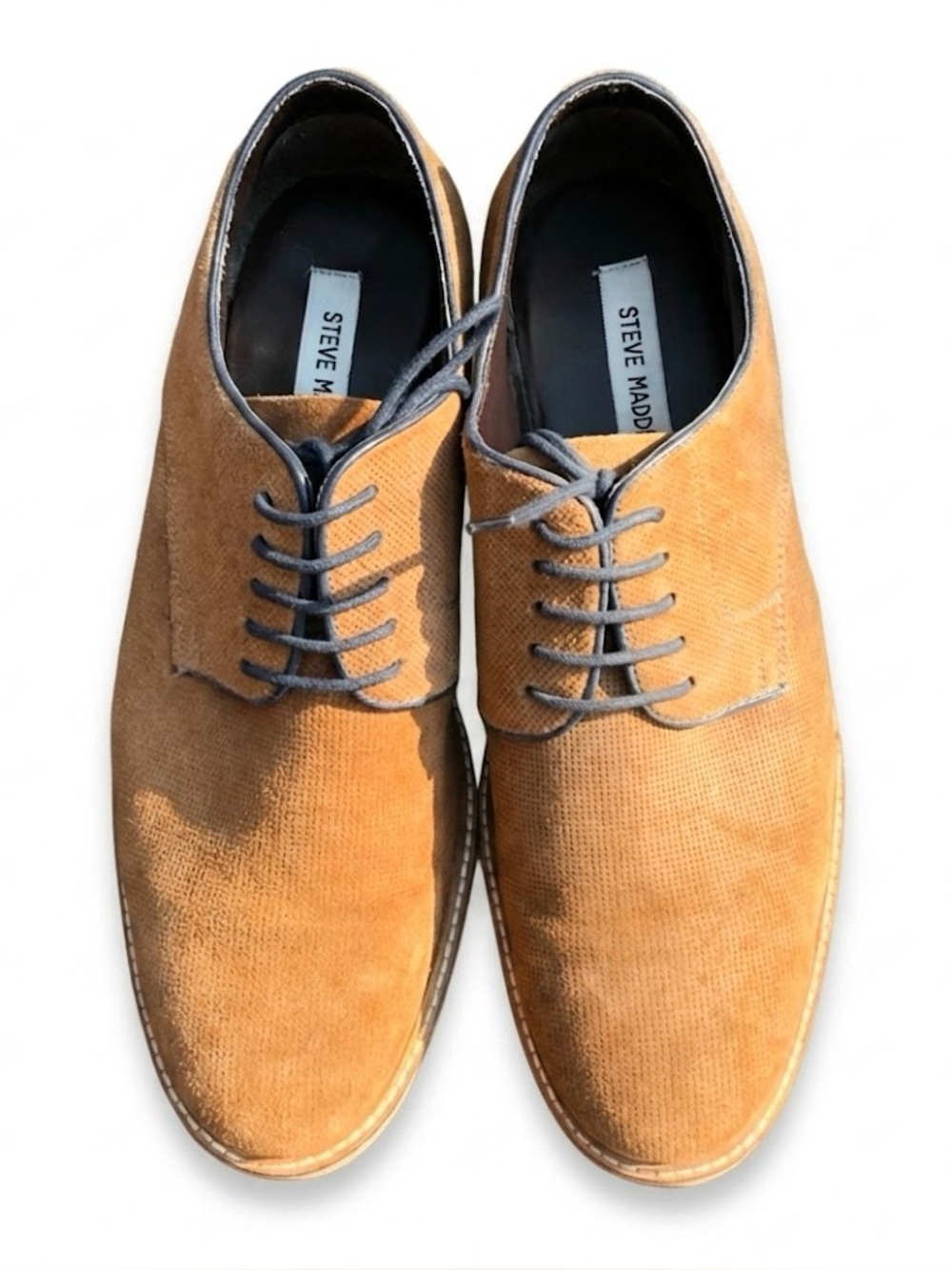 Steve Madden Horten Suede Oxford Derby Shoes Tan Cognac Mens Size 9